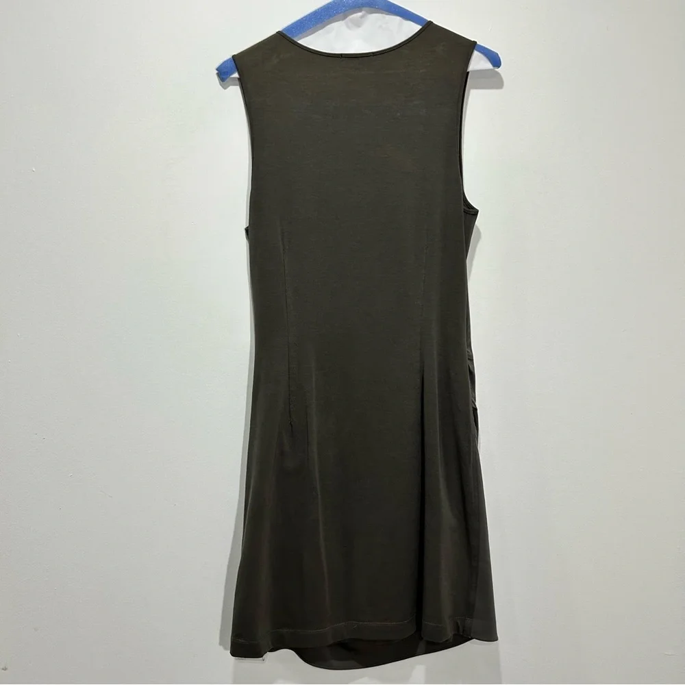 THEORY Army Green Faux Wrap Sleeveless Dress in Women's Size Medium - Picture 4 of 7